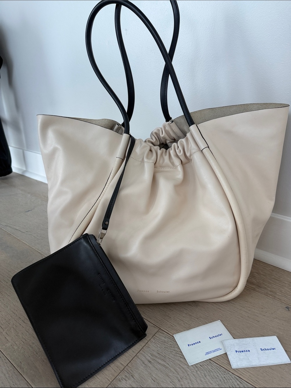 Proenza Schouler Large Ruched Tote -Cream with Black Pouch and handles